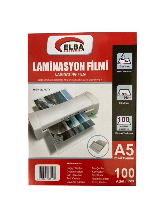 Elba Laminasyon Filmi A5 100 MIC 216x154 (1 Adet) Elba Laminasyon Filmi A5 100 MIC 216x154 (1 Adet)