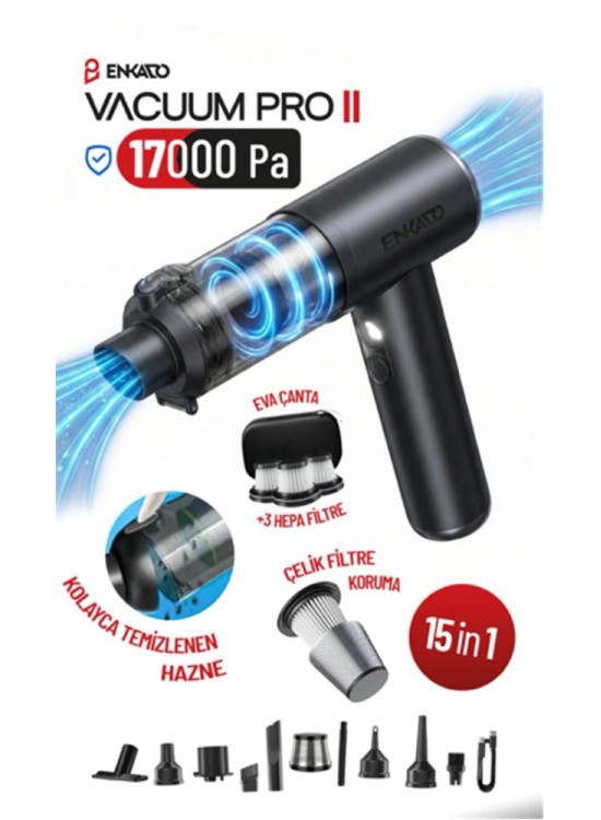 Enkado EKD-SP10 17000PA 2000ah Güçlü Vakum Ve Üflemeli Şarjlı Elektrikli Araç Süpürgesi 3ad Filtre