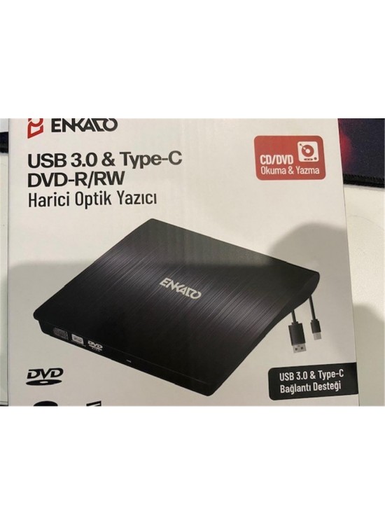 Enkado Ekd-Udvd120 Type-C - USB 3.0 DVD-R-CD-R-RW- Dvd-Rw Ultra Slim Harici Optik Yazıcı Siyah