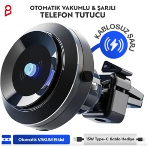 Enkado Otomatik Vakumlu Kablosuz Şarjlı Araç İçi Telefon Tutucu