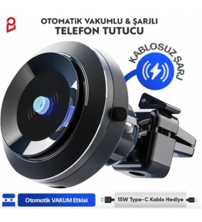 Enkado Otomatik Vakumlu Kablosuz Şarjlı Araç İçi Telefon Tutucu
