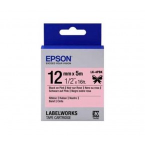 Epson LK-4PBK Pembe Üzeri Siyah Kurdele 12mm 9 Metre