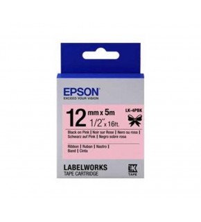 Epson LK-4PBK Pembe Üzeri Siyah Kurdele 12mm 9 Metre
