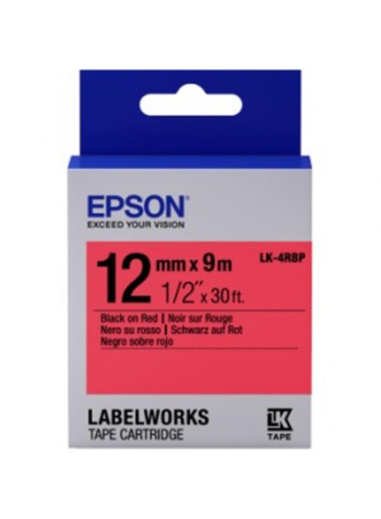 Epson LK-4RBP Pastel Kırmızı Üzeri Siyah 12MM 9Metre Epson LK-4RBP Pastel Kırmızı Üzeri Siyah 12MM 9Metre