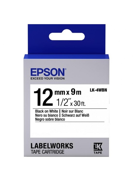 Epson LK-4WBN Standart Beyaz Üzeri Siyah 12mm 9Metre Etiket