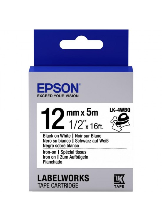 Epson LK-4WBQ Ütüyle Transfer Beyaz Üzeri Siyah 12mm 9Metre Etiket Epson LK-4WBQ Ütüyle Transfer Beyaz Üzeri Siyah 12mm 9Metre Etiket