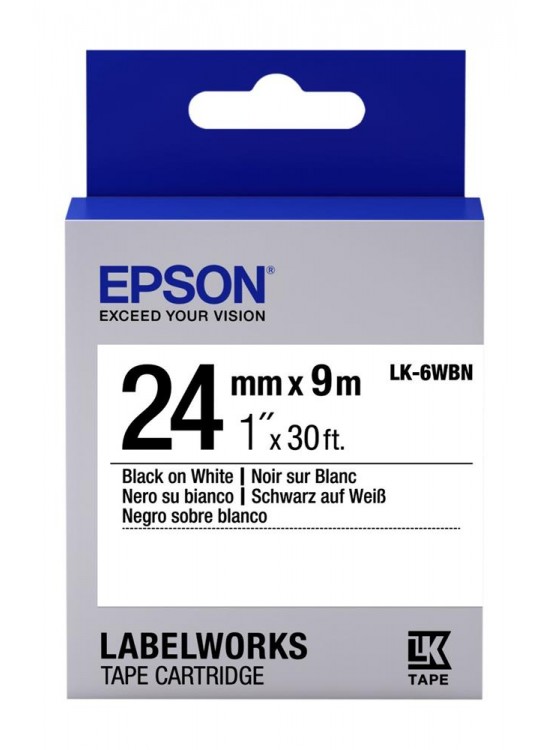 Epson LK-6WBVN Vinil Beyaz Üzeri Siyah 24mm 7Metre Etiket