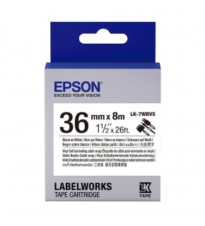 Epson LK-7WBVS Kendinden Laminasyonlu Kablo Giydirme Beyaz Üzeri Siyah 36mm 8Metre Etiket