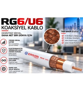 Ersan RG 6-U6 Cu - Cu Class B PVC 100 Metre Beyaz Uydu Kablosu