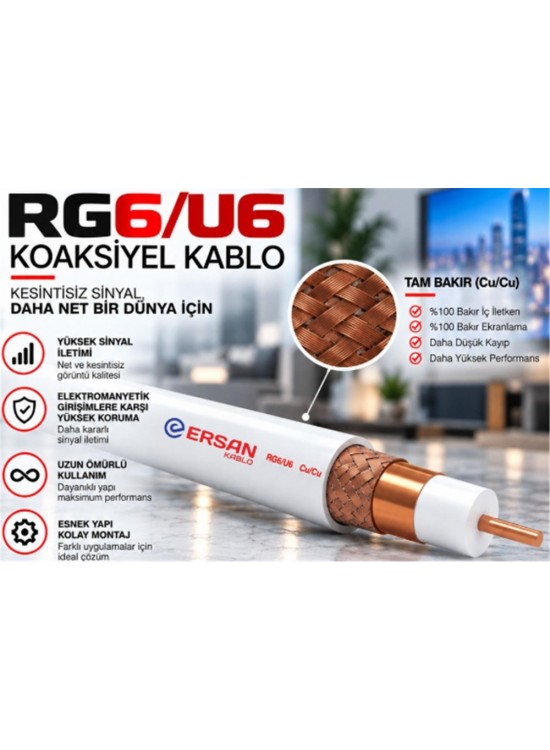 Ersan RG 6-U6 Cu - Cu Class B PVC 500 Metre Beyaz Uydu Kablosu