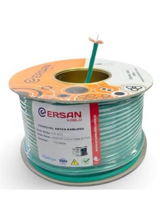 Ersan RG 6-U6 Cu - Cu Class B PVC 500 Metre Yeşil Uydu Kablosu
