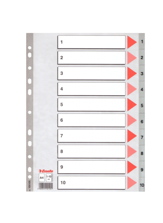 Esselte Seperatör 1-10 Rakamlı Plastik A4 100105
