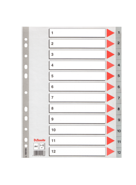 Esselte Seperatör 1-12 Rakamlı Plastik A4 100106 Esselte Seperatör 1-12 Rakamlı Plastik A4 100106
