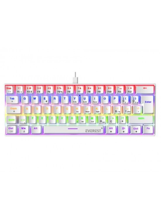 Everest Amber Beyaz Type-C Bağlantılı RGB Ledli Mekanik Gaming Oyuncu Klavye Q Red Switch