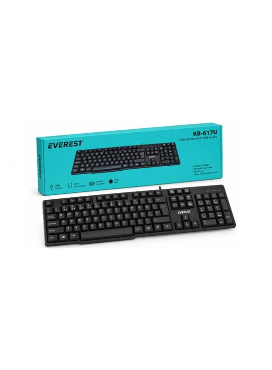 Everest KB-617U Siyah 2MT Bakır Kablolu USB F Standart Klavye