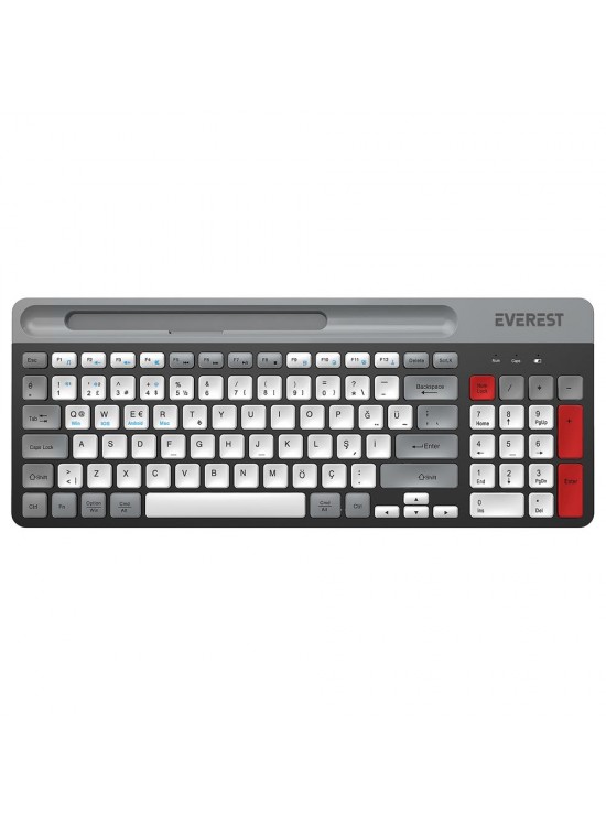 Everest KB-88 RUBY Beyaz-Gri 2.4G+BT1+BT2 Çoklu Cihaz Bağlantılı Q Kablosuz klavye
