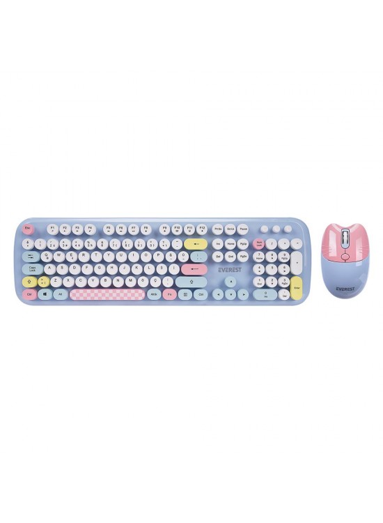Everest KM-6284 WHISKER Renkli Tuşlu Mavi Kablosuz Q Klavye + Mouse Set