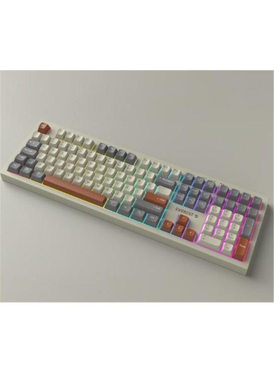 Everest KM-78 Rena Krem-Gri-Kahve Kablosuz 2.4 + BT RGB Aydınlatmalı Sessiz Q  Klavye + Mouse Se