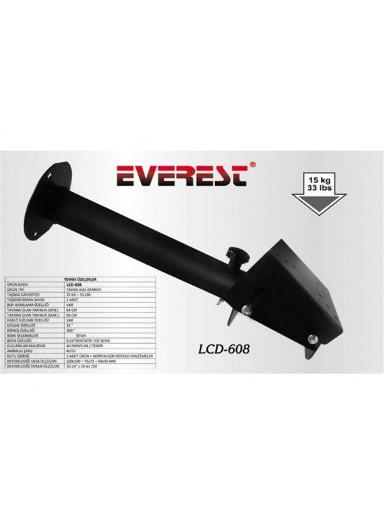 Everest LCD-608 50-50 10"-24" Tv Tavan Askı Aparatı Everest LCD-608 50-50 10"-24" Tv Tavan Askı Aparatı