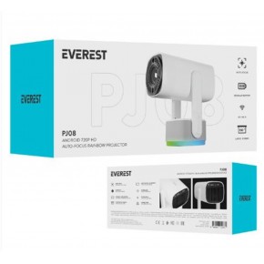 Everest PJ08 Beyaz 5200mAh Otomatik 720P HD 4K Destekli 5200 Lümen Android 11 Ekran HD Proje