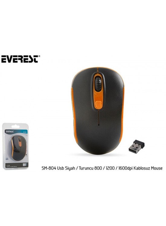 Everest SM-804 Usb Siyah-Turuncu 800-1200-1600dpi Kablosuz Mouse