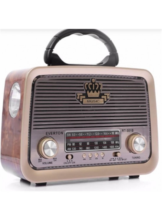 Everton RT-301 Bluetooth-USB-SD-FM Şarjlı  Nostaljik Radyo El Fenerli