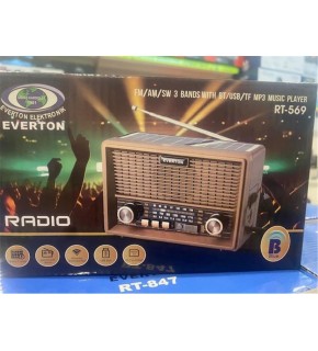 Everton Rt-569  Bluetooth Fm-Usb-Tf-Aux Güneş Enerjili Şarjlı Nostaljik Radyo