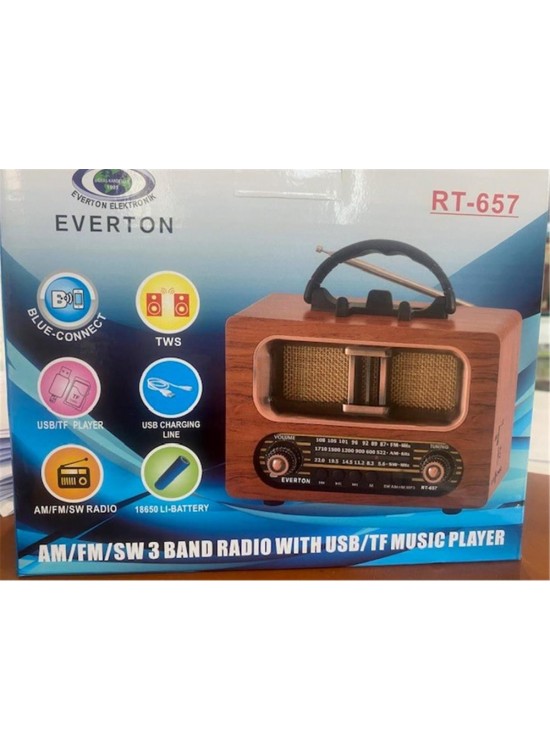 Everton Rt-657  Bluetooth Fm-Usb-Tf-Aux Şarjlı Nostaljik Radyo