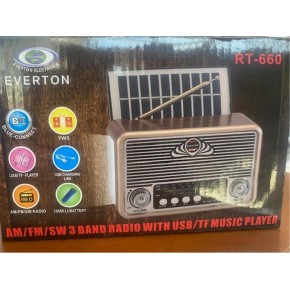 Everton Rt-660  Bluetooth Fm-Usb-Tf-Aux Şarjlı Nostaljik Radyo Solar (Güneş Panelli)