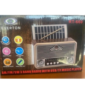 Everton Rt-660  Bluetooth Fm-Usb-Tf-Aux Şarjlı Nostaljik Radyo Solar (Güneş Panelli)