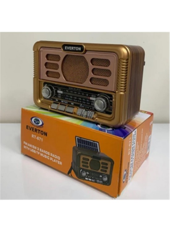 Everton Rt-671 Bluetooth Fm-Usb-Tf-Aux Şarjlı Solar Nostaljik Radyo Güneş Panelli Everton Rt-671 Bluetooth Fm-Usb-Tf-Aux Şarjlı Solar Nostaljik Radyo Güneş Panelli