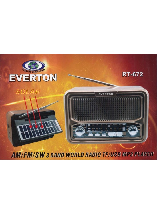 Everton Rt-672 Bluetooth Fm-Usb-Tf-Aux Şarjlı Solar Nostaljik Radyo