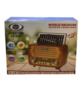 Everton RT-674  Bluetooth-USB-SD-FM Şarjlı,Solarlı  Nostaljik Radyo