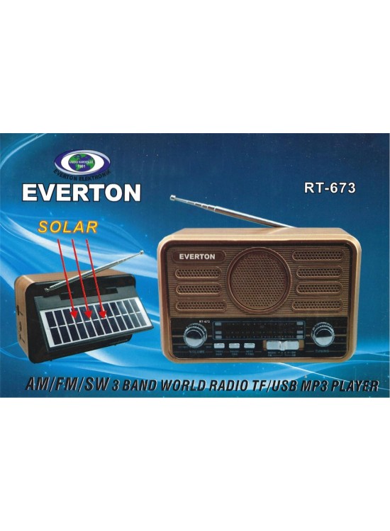 Everton Rt-675  Bluetooth Fm-Usb-Tf-Aux Şarjlı Solar Nostaljik Radyo