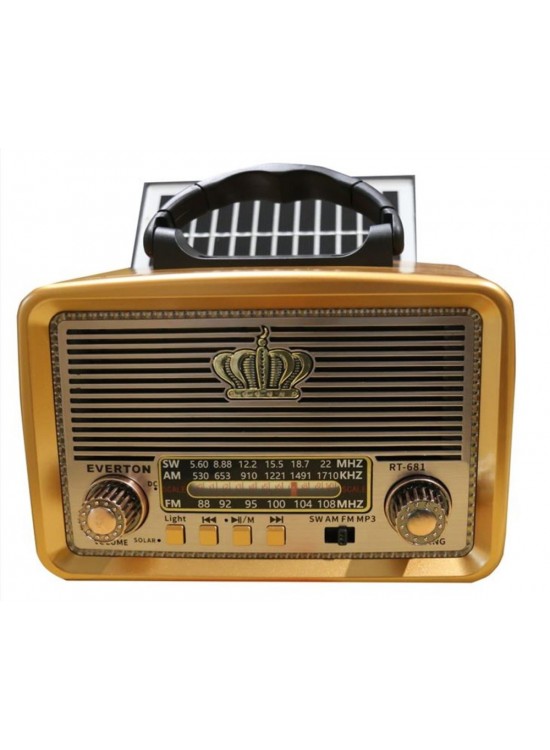 Everton RT-681  Solarlı,Ledli, Şarjlı Nostaljik Radyo (FM-AM-SW-USB-TF)