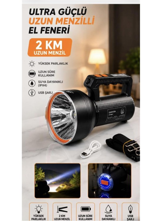 Everton Rt-698A Şarjlı Projektör 50w 5000lumen Şarjlı (15 Saat) Powerbank Özellik 2km Menzil