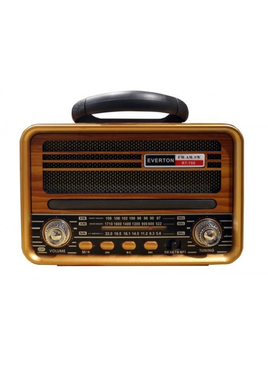 Everton Rt-708  Bluetooth Fm-Usb-Tf-Aux Solarlı  Şarjlı Nostaljik Radyo