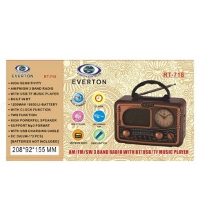 Everton RT-718 Bluetooth-USB-SD-FM Şarjlı  Nostaljik Radyo
