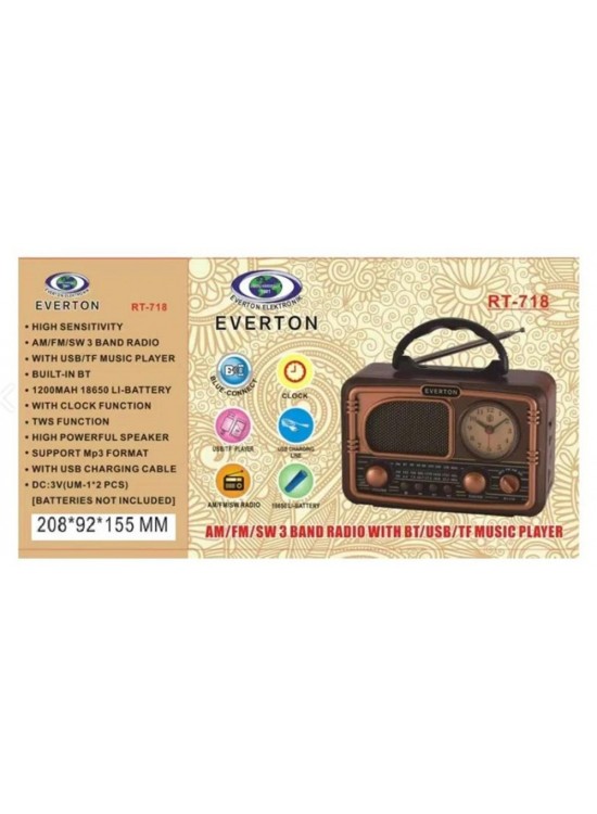 Everton RT-718 Bluetooth-USB-SD-FM Şarjlı  Nostaljik Radyo