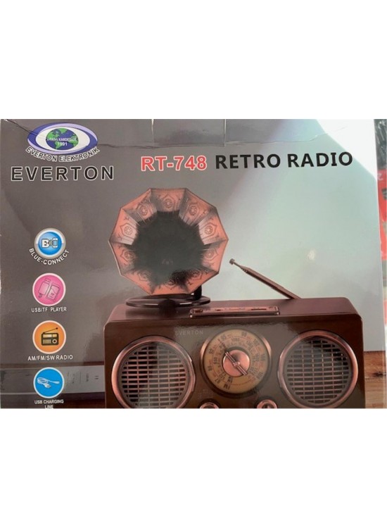 Everton Rt-748  Bluetooth Fm-Usb-Tf-Aux  Şarjlı Nostaljik Radyo