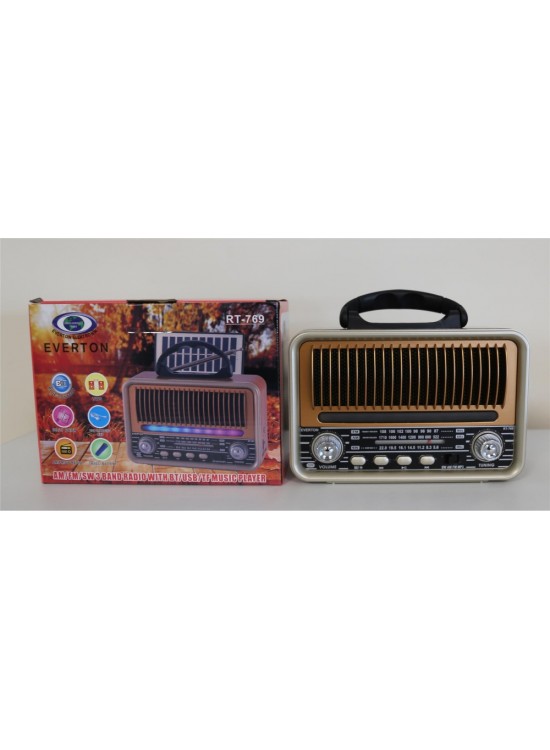 Everton Rt-769  Bluetooth Fm-Usb-Tf-Aux  Şarjlı Nostaljik Radyo