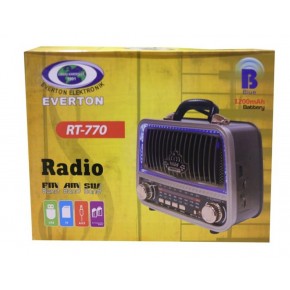 Everton Rt-770  Şarjlı Led Işıklı  Nostaljik Radyo(Bluetooth Fm-Usb-Tf-Aux)