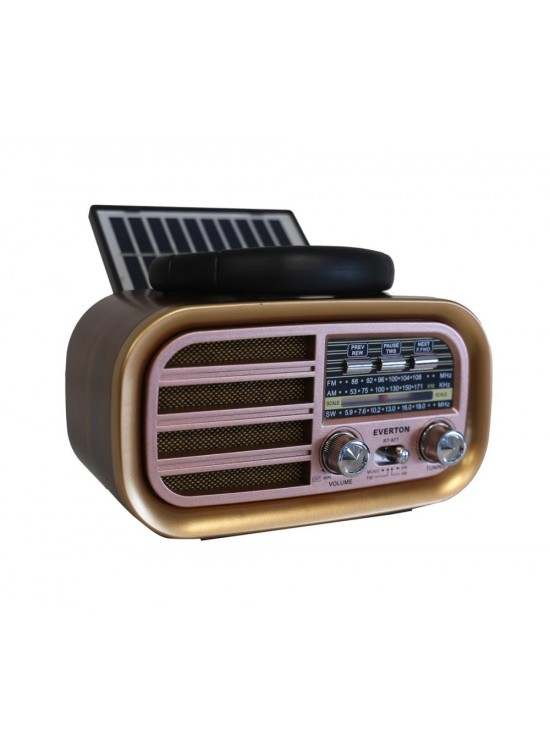 Everton Rt-877 Güneş Enerji Panelli Bluetooth Fm-Usb-Tf-Aux Şarjlı Nostaljik Radyo
