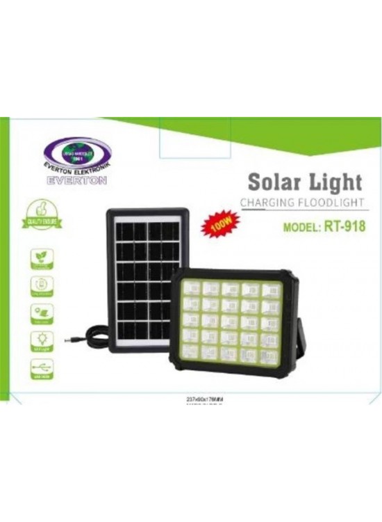 Everton Rt-918 Şarjlı 100w Solar Panelli Projektör Led