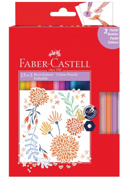 Faber-Castell 15+3 Pastel Renk Boya Kalemi