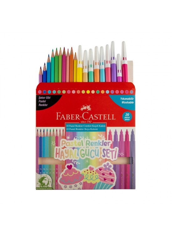 Faber-Castell Hayal Gücü Seti(10 Keçeli Kalem+10 Kuruboya) Pastel Renkler