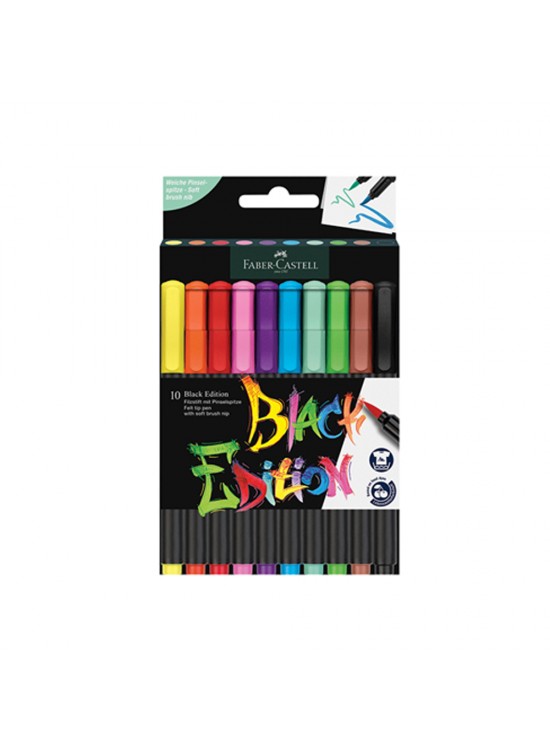 Faber-Castell Keçeli Kalem Black Edition Fırça Uç 10 Lu