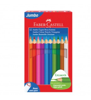 Faber-Castell Kuru Boya Jumbo Tam Boy Üçgen Beyaz 12 Renk 5173 116616