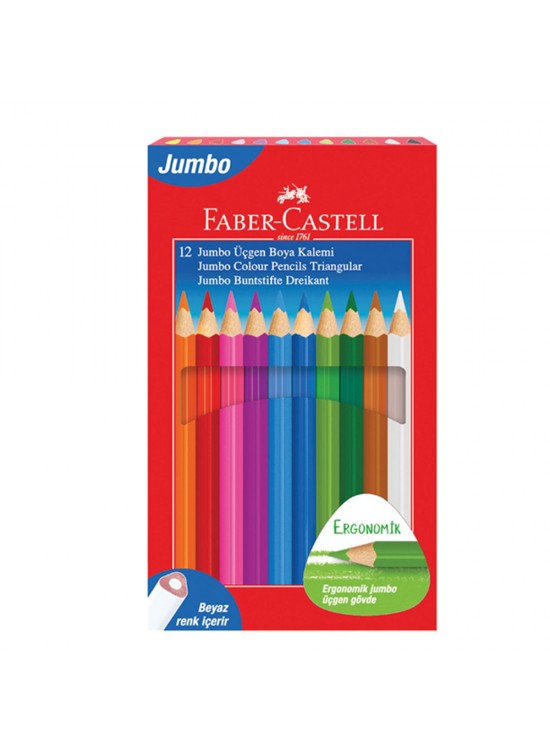 Faber-Castell Kuru Boya Jumbo Tam Boy Üçgen Beyaz 12 Renk 5173 116616 Faber-Castell Kuru Boya Jumbo Tam Boy Üçgen Beyaz 12 Renk 5173 116616