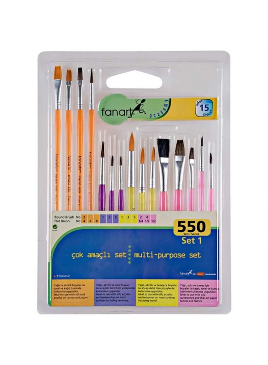 Fanart Fırça Seti Academy 550 Seri 1 15 Li F-7550.S1 Fanart Fırça Seti Academy 550 Seri 1 15 Li F-7550.S1